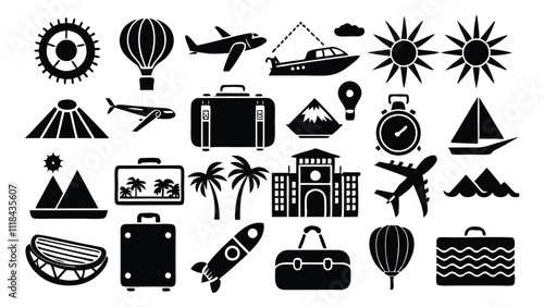 ravel & Tourism related icon editable stroke outline  set of different types small icons isolated on white background flat vector illustration
