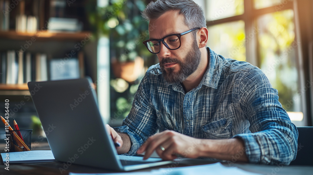 Focused Professional Working on Laptop Focused Professional Working on Laptop