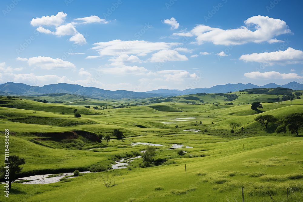 Lush green field with vibrant grass, clear blue sky, and a natural open horizon. Lush green field with vibrant grass, clear blue sky, and a natural open horizon.