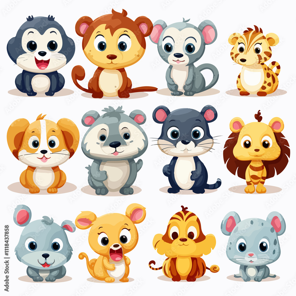 Collection of diverse animal cartoon characters for design projects Collection of diverse animal cartoon characters for design projects