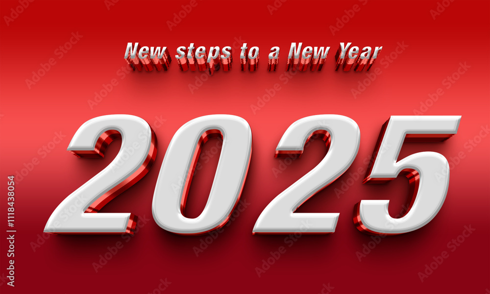2025 New Year greeting white 3d text and red background 2025 New Year greeting white 3d text and red background