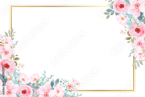 Watercolor flowers background vector for design. Floral border purple color flower frame card template.