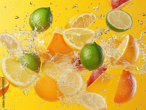 Fresh citrus fruits and lime wedges photo