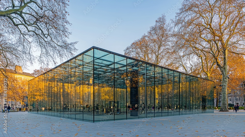 Modern Glass Pavilion Autumn Trees Surround Structure Modern Glass Pavilion Autumn Trees Surround Structure