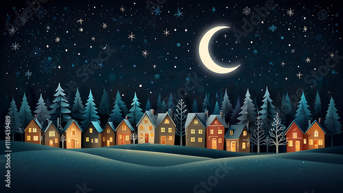 winter christmas houses composition in paper cut style merry	
