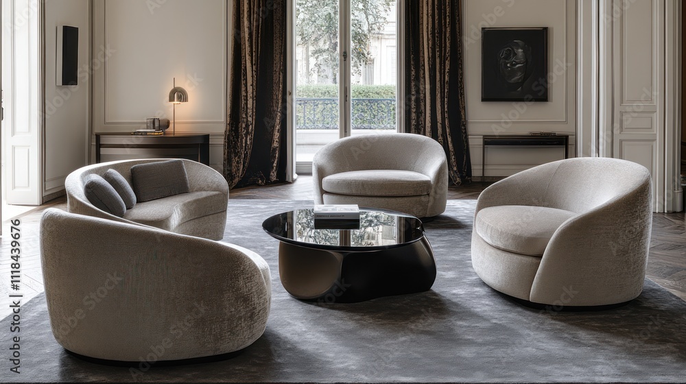 Elegant Living Room With Modern Curved Sofas And Chairs Elegant Living Room With Modern Curved Sofas And Chairs