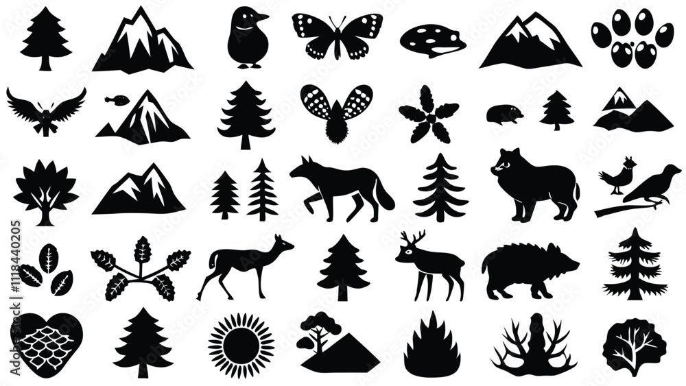 Naklejka premium Wildlife & Nature related icon editable stroke outline set of different types small icons isolated on white background flat vector illustration