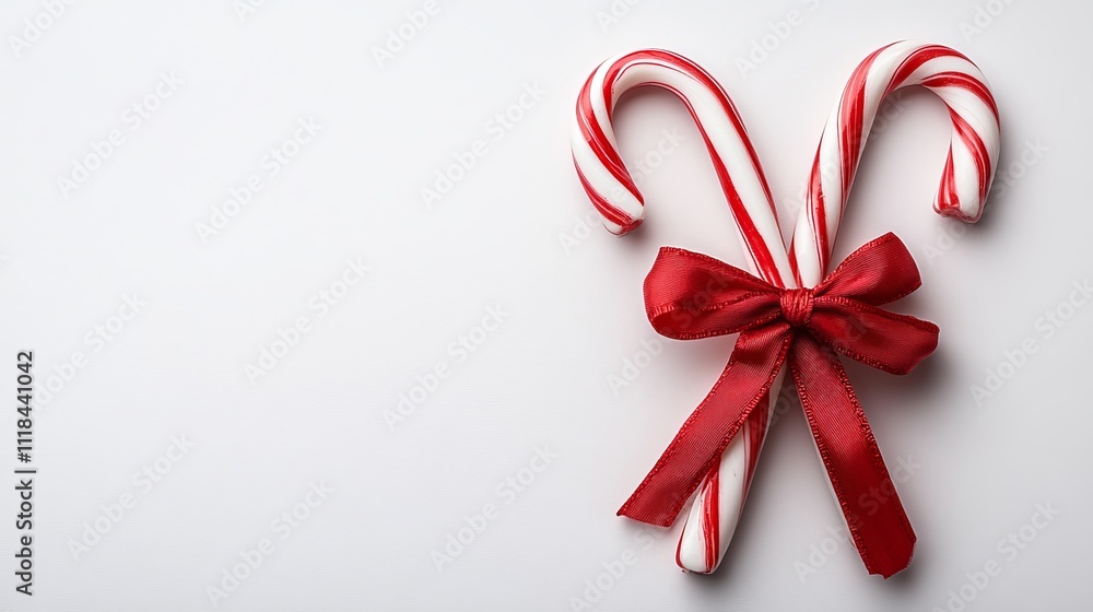 Festive candy canes with red ribbon on a white background Festive candy canes with red ribbon on a white background