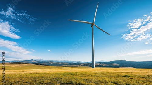 Wind Turbine Energy Green Field Mountain Landscape