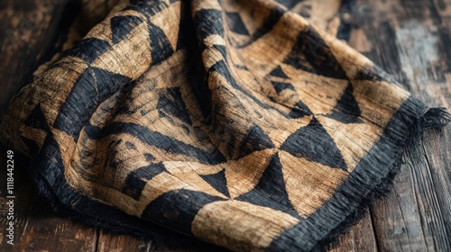 Authentic Hawaiian Kapa Cloth Geometric Pattern Tan Black Fabric Textile