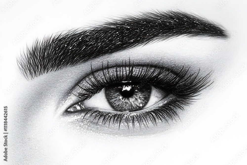 Stylized eye pencil drawing featuring intricate details like eyelashes reflections plenty of negative space versatile use Stylized eye pencil drawing featuring intricate details like eyelashes reflections plenty of negative space versatile use