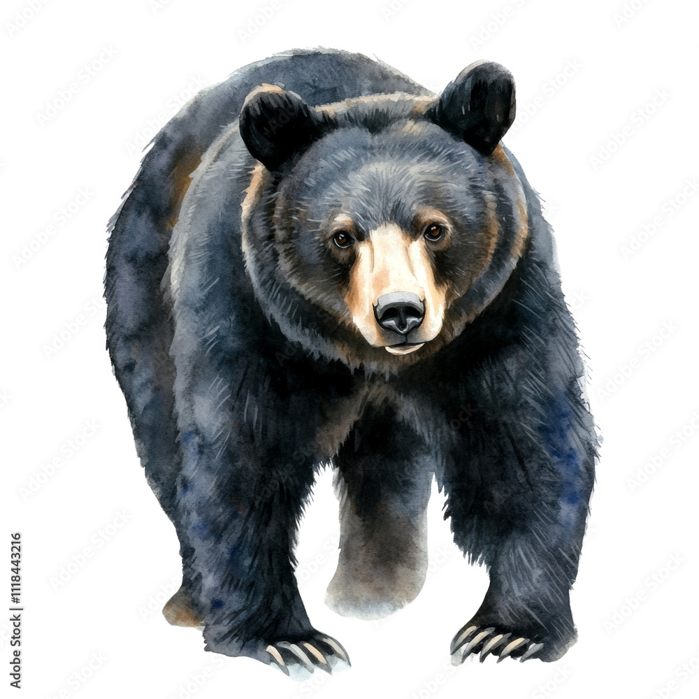 Black bear watercolor illustration isolated transparent background Black bear watercolor illustration isolated transparent background