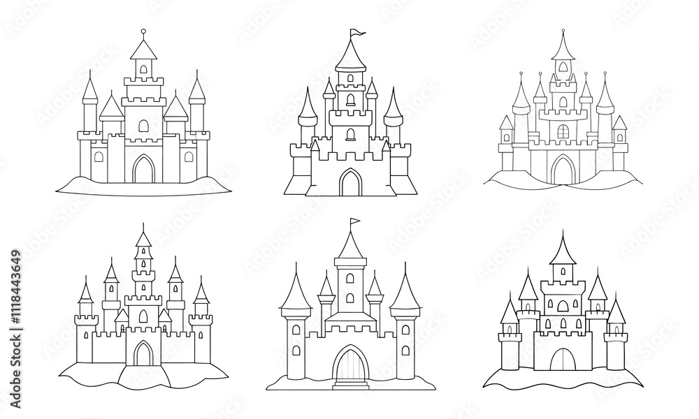 set of beautiful princess castles vector illustration set of beautiful princess castles vector illustration