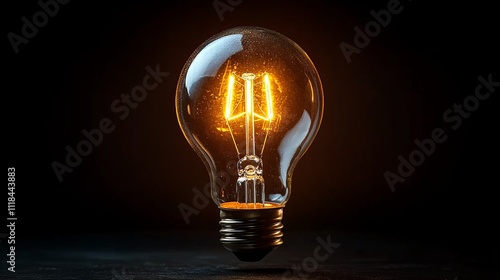 Glowing light bulb illuminating dark space on black background