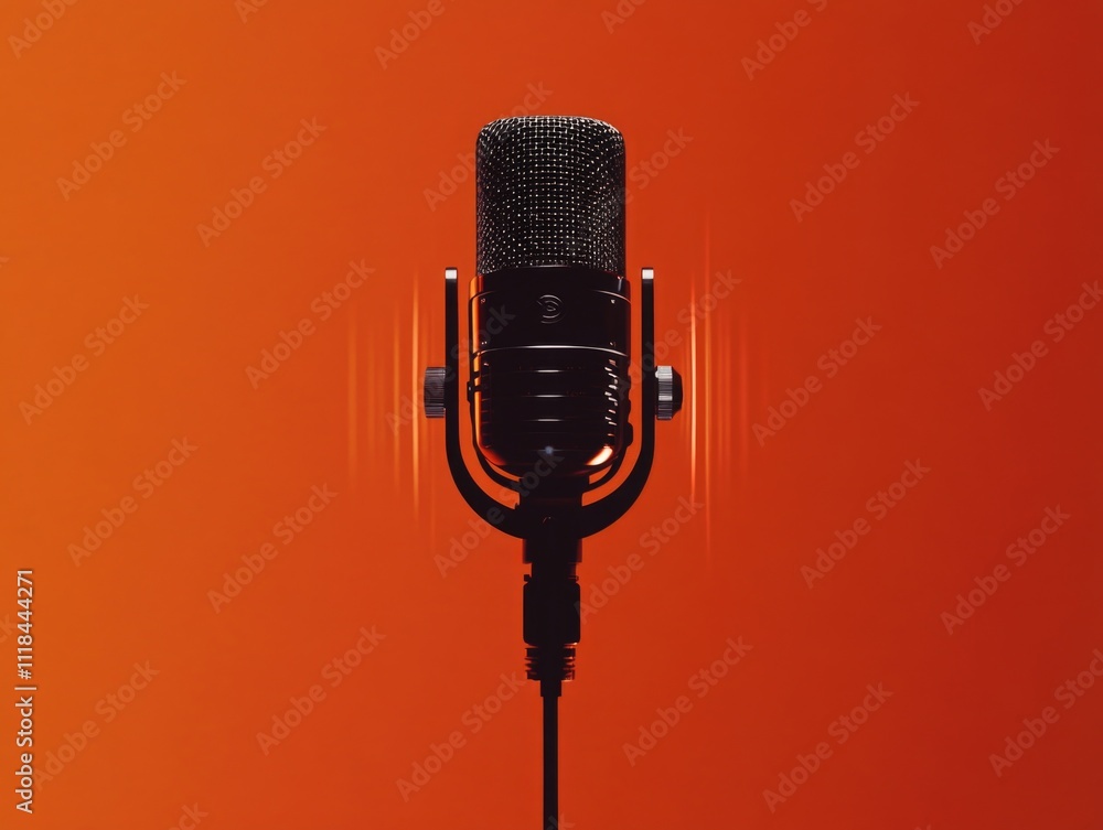 Fototapeta premium Black microphone on red background