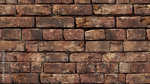 Fototapeta Naklejka Na Ścianę i Meble -  Seamless rough brown subway brick wall texture background with a rustic grungy brickwork repeat pattern for realistic 8k game design height bump mapping material shader 3D