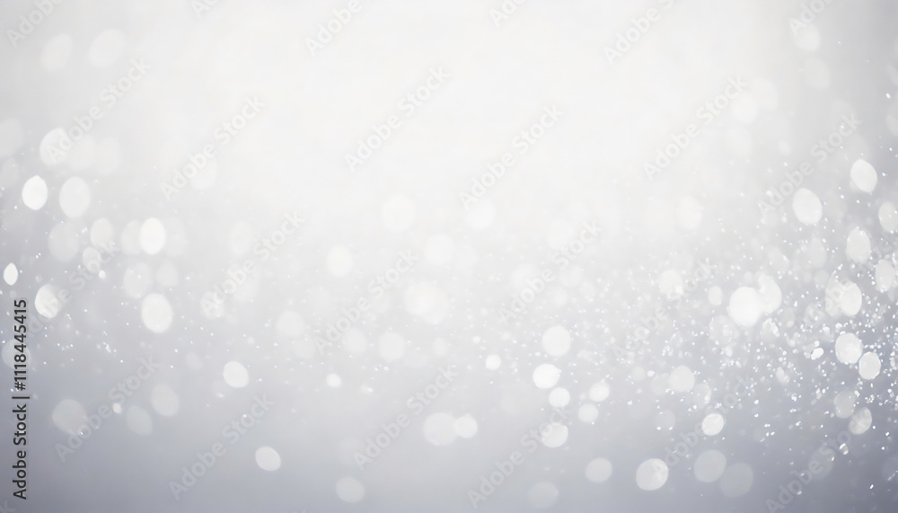 Shining white bokeh effect on soft white blurred background closeup, a sparkling silver glow, an ethereal festive winter snow icy sparkle magic abstract texture