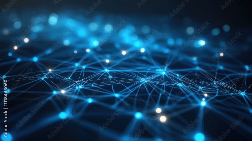 Abstract digital network with interconnected nodes and glowing points. Abstract digital network with interconnected nodes and glowing points.