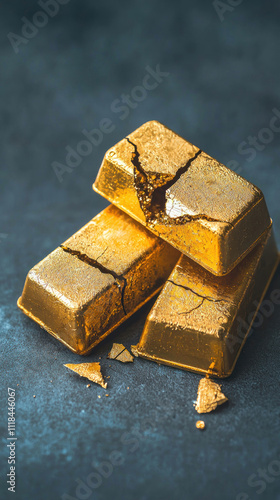 Wallpaper Mural Close-up of cracked golden chocolate bars on dark background. Torontodigital.ca