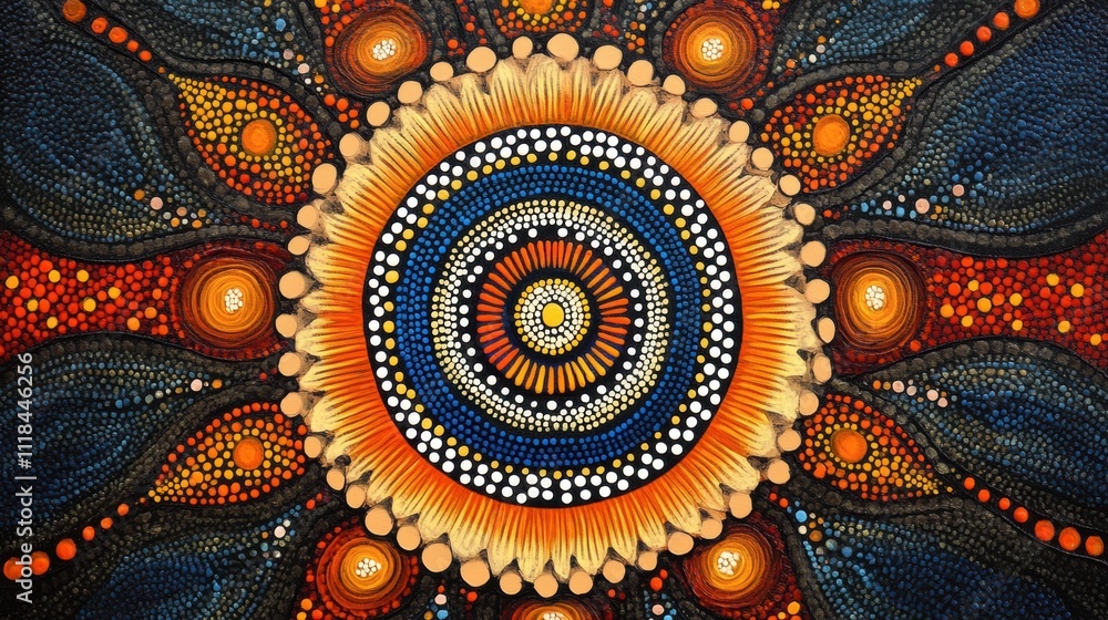 Vibrant Aboriginal Dot Painting Mandala Art Indigenous Culture Australian Art Colorful Texture Vibrant Aboriginal Dot Painting Mandala Art Indigenous Culture Australian Art Colorful Texture
