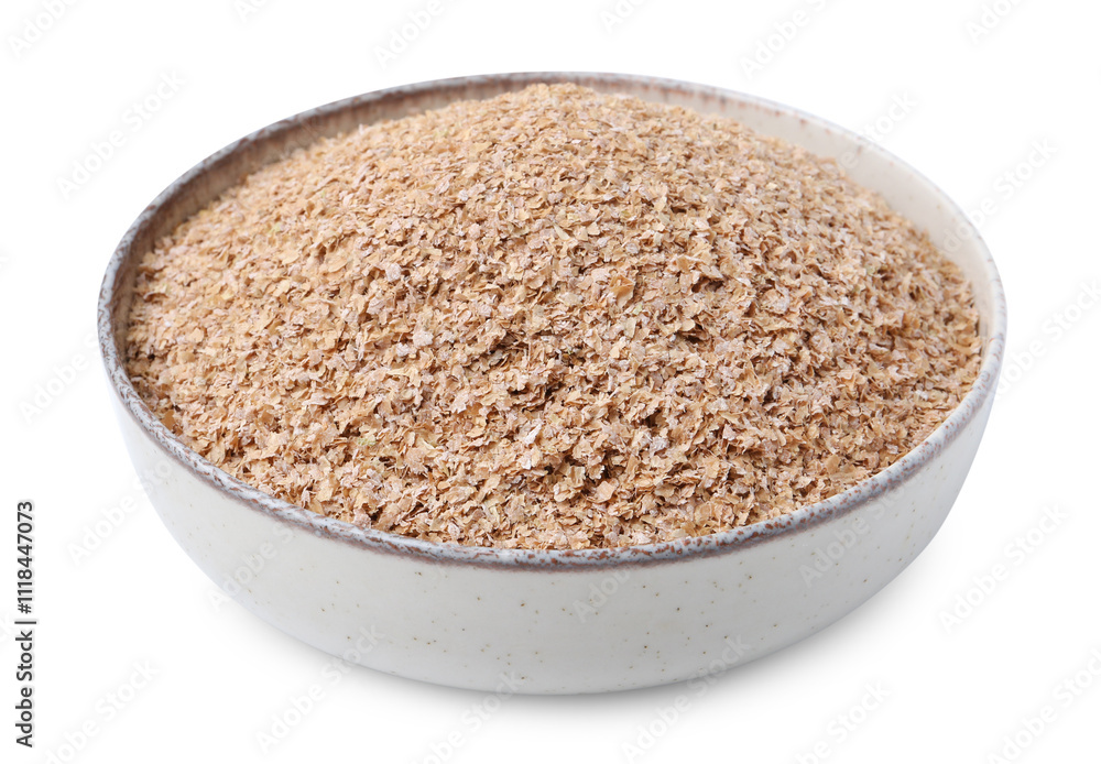 Buckwheat bran in bowl isolated on white Buckwheat bran in bowl isolated on white