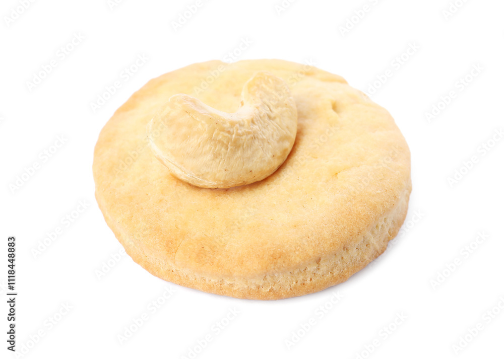 One tasty cashew cookie isolated on white One tasty cashew cookie isolated on white