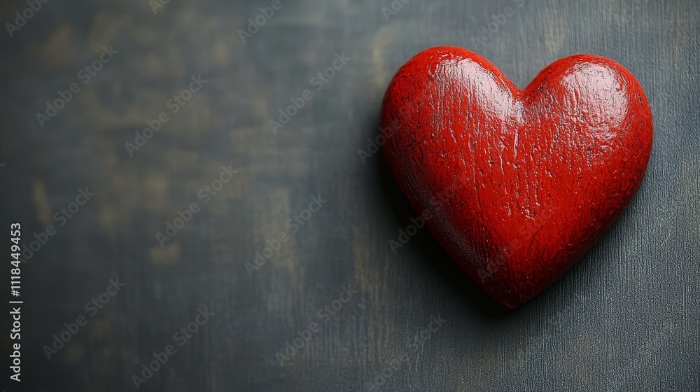 Textured red heart on dark background representing love and affection Textured red heart on dark background representing love and affection