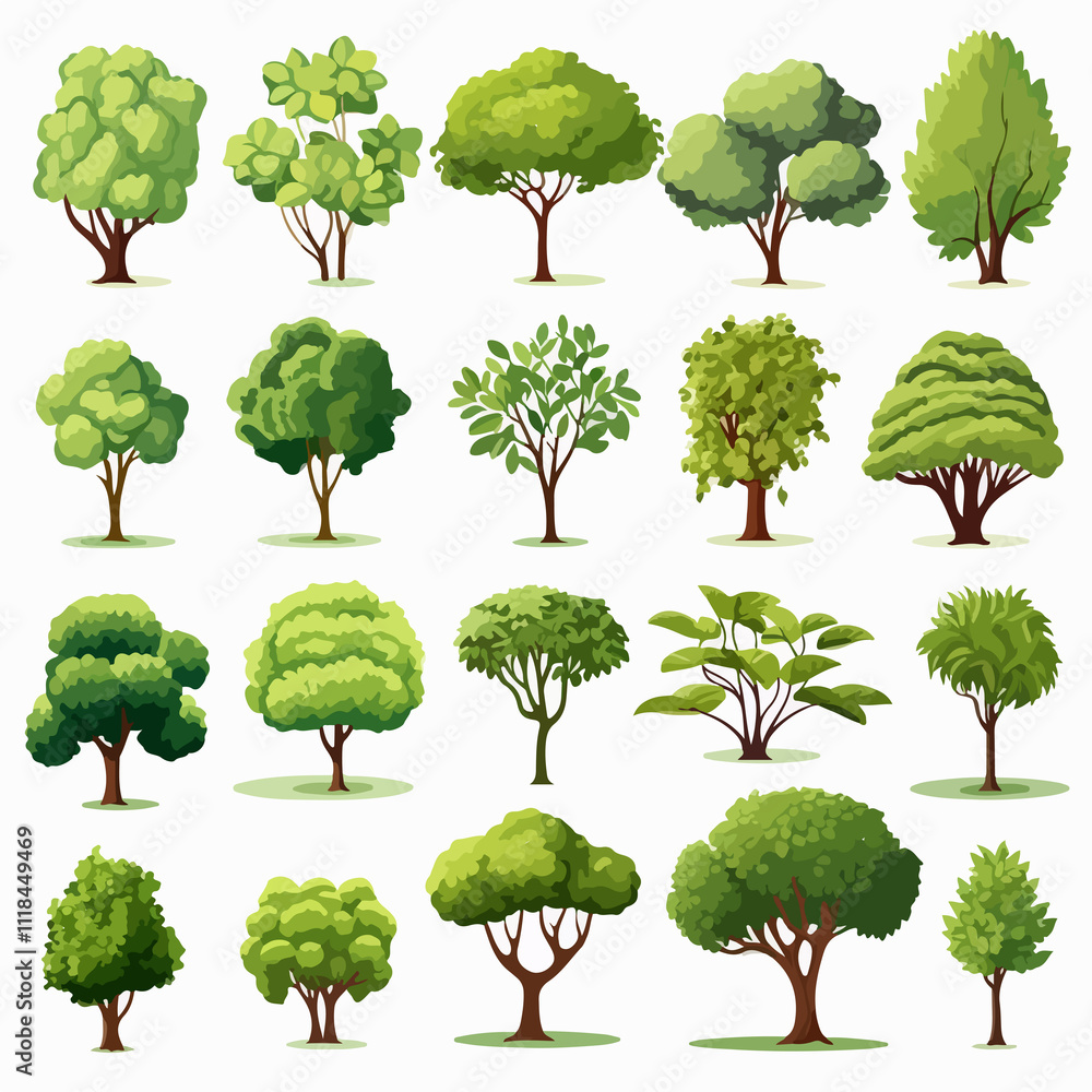 Fototapeta premium Diverse Collection of Plants and Trees Illustration for Design Projects