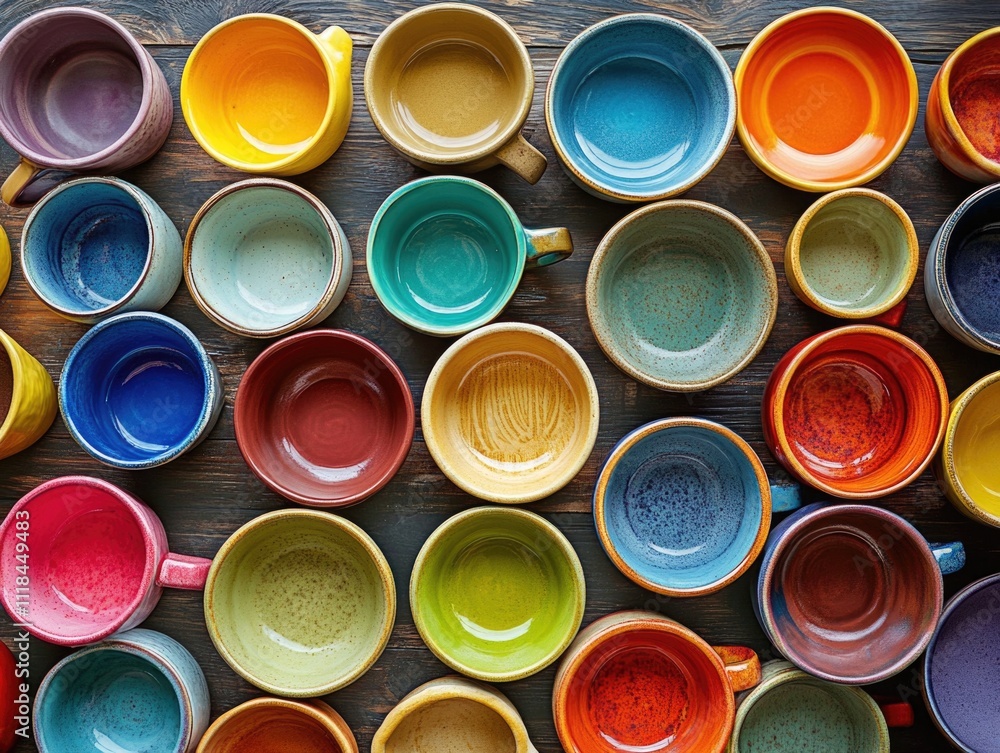 Colorful Bowls on Wooden Table Colorful Bowls on Wooden Table