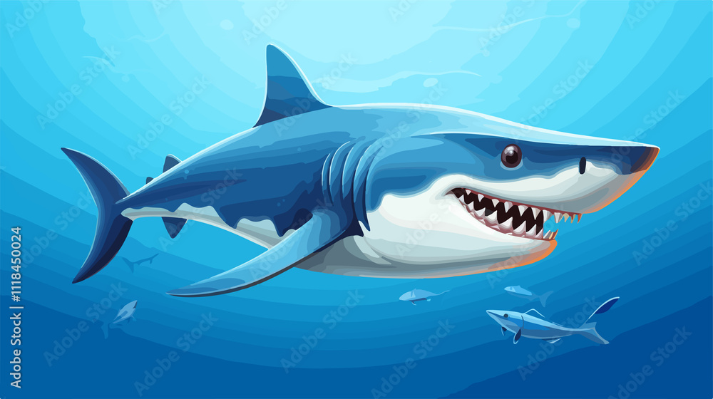 Detailed Shark Attack Illustration on Blue Background for Educational Use Detailed Shark Attack Illustration on Blue Background for Educational Use