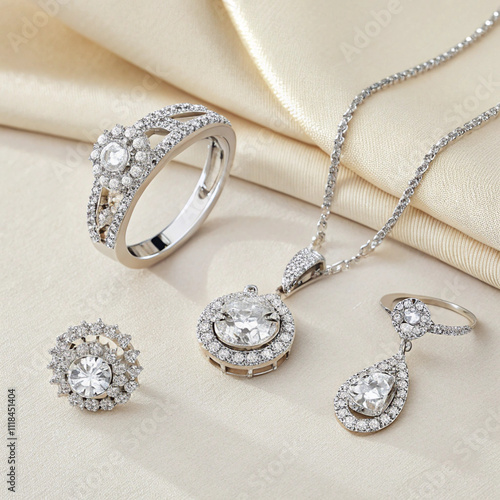 diamond necklace and earrings