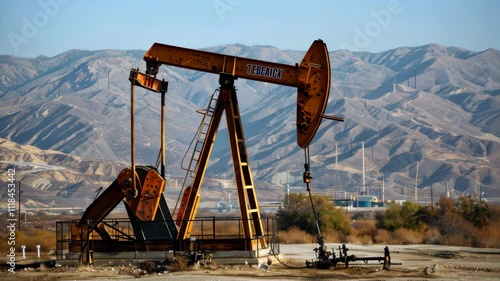 Oil Pump Jack in Mountainous Landscape