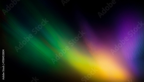 Abstract texture purple yellow green gradient defocused ultraviolet radiance soft texture on dark black abstract empty space background. Neon blur glow. Color light overlay. Copy space.