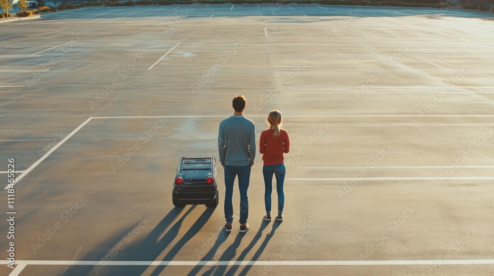 custom made wallpaper toronto digitalCouple Admiring Small Car in Empty Parking Lot at Sunset