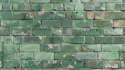 Seamless rough green subway brick wall texture background with an old rustic grungy brickwork repeat pattern, ideal for realistic 8k game design height bump mapping material shader 3D