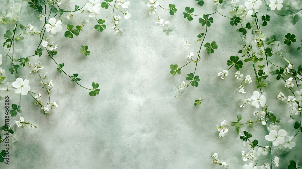 Elegant white and green St. Patrick's Day wallpaper with minimalist shamrock motifs and gentle curved lines for a modern, refined look Elegant white and green St. Patrick's Day wallpaper with minimalist shamrock motifs and gentle curved lines for a modern, refined look