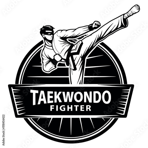 a set of Minimalist Taekwondo Fighter logo on white background,  silhouettes of martial arts taekwondo with different action, pose. isolated on white background. vector illustration.
