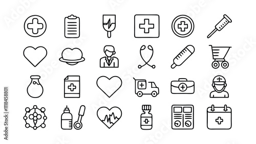 Medicine & Healthcare related icon editable stroke outline  set of different types small icons isolated on white background flat vector illustration