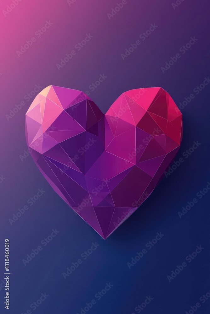 Geometric Heart Design in Vibrant Pink and Purple Gradient for Modern Art and Design Geometric Heart Design in Vibrant Pink and Purple Gradient for Modern Art and Design