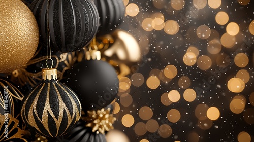 Elegant Black Gold Christmas Ornaments Festive Holiday Decor Sparkling Background
