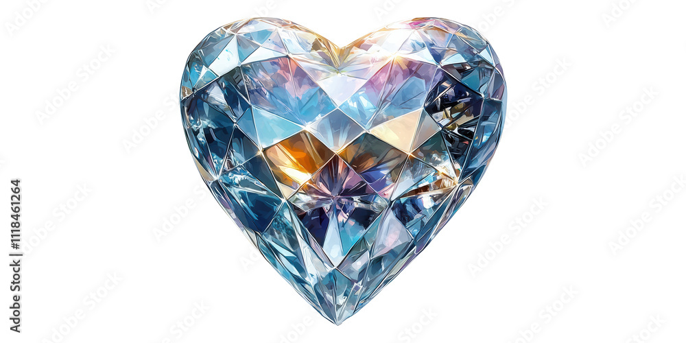 Heart shaped crystal gem with facets isolated on transparent background Heart shaped crystal gem with facets isolated on transparent background