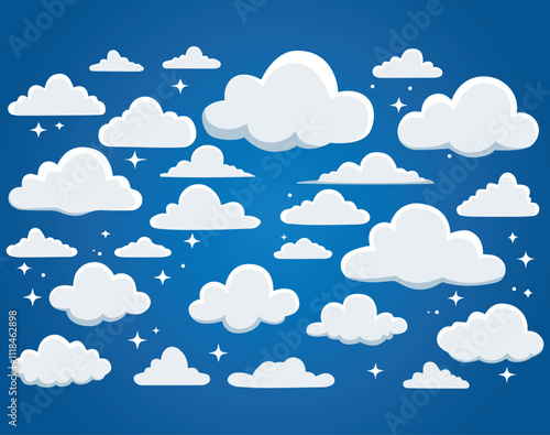 Set of cartoon clouds sky b...