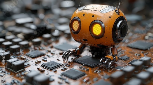 A robot that is sitting on top of a circuit board