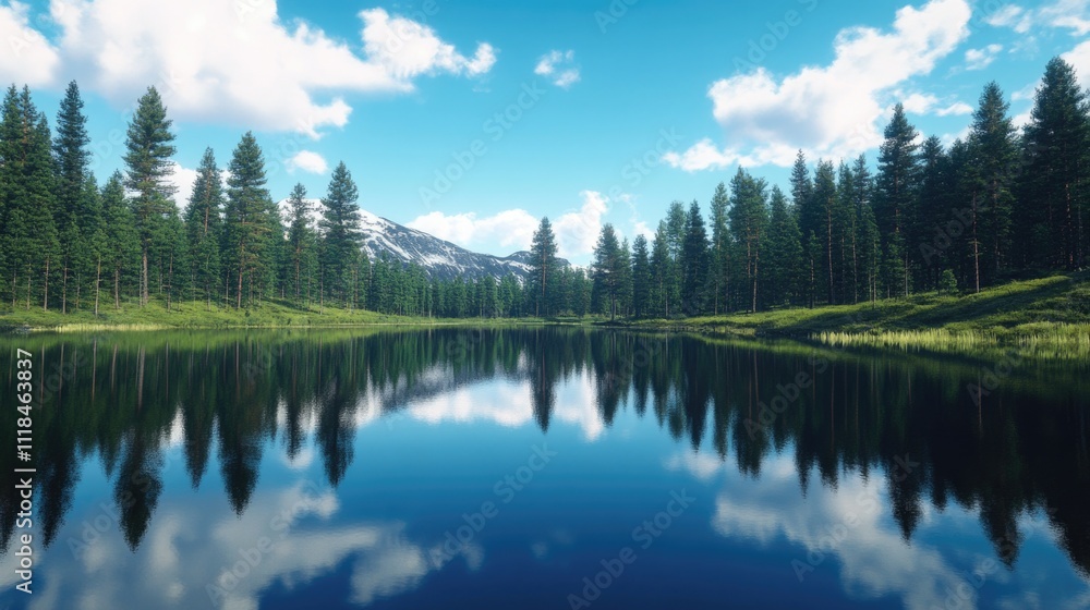 Lake in Forest with Mountain Lake in Forest with Mountain