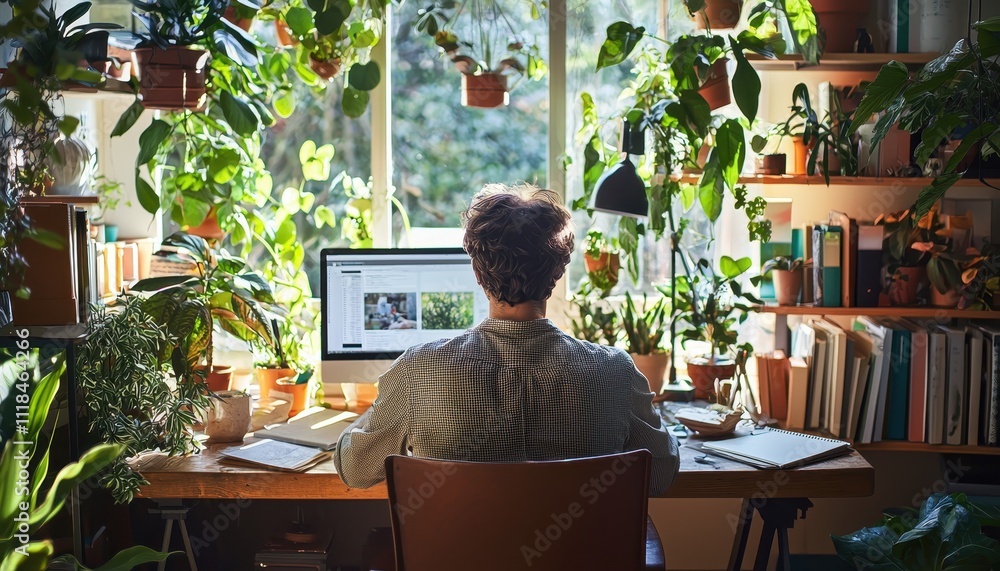 Cozy Home Office Setting with Plants for Productive Workdays and Creative Inspiration Cozy Home Office Setting with Plants for Productive Workdays and Creative Inspiration