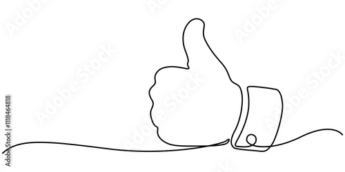 Continuous one line drawing of like hand showing thumb up. Vector illustration, Minimalist vector illustration representing a thumb up, a symbol of approval, drawn with one continuous line, pro vector