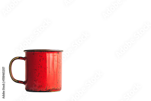 a red mug with black specks