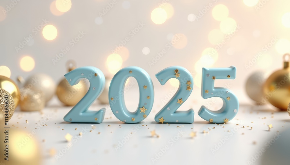 Festive 2025 numbers with glittering ornaments and bokeh lights Festive 2025 numbers with glittering ornaments and bokeh lights