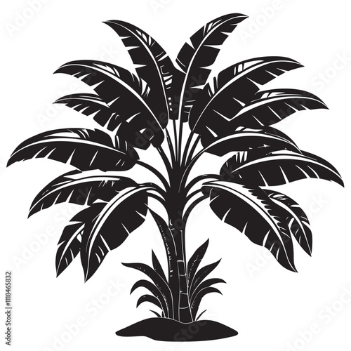silhoutte Banana Tree linocut vector