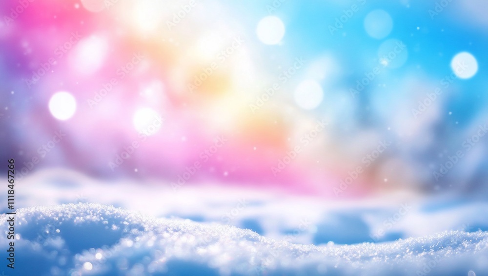 A serene winter landscape with soft snow and colorful bokeh background. A serene winter landscape with soft snow and colorful bokeh background.